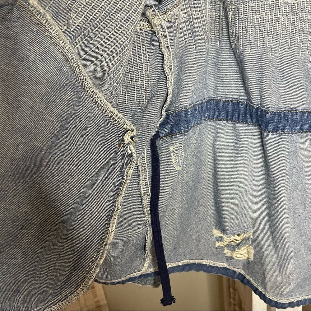 Scripted Distressed Denim Jacket With Sequin Embe… - image 3